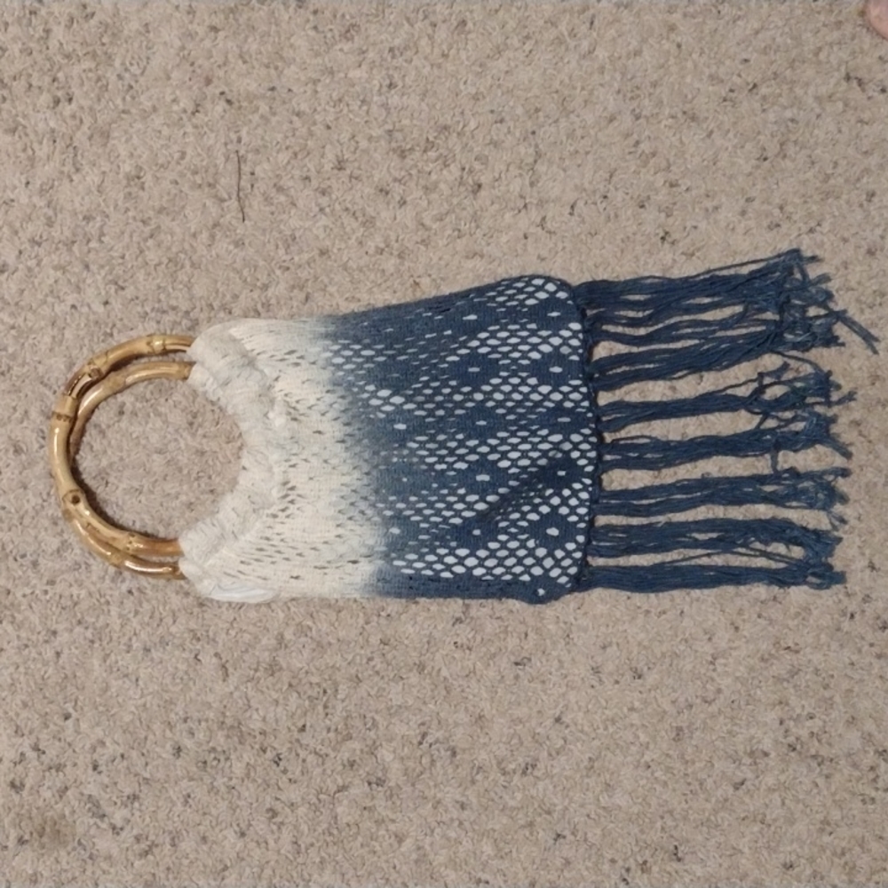 Blue Nature Life Bamboo handled bag 7"x9"
